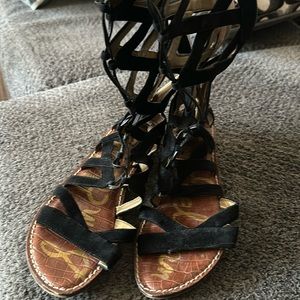Like new Sam Edelman Tall Gladiator Zip up Black Suede Sandals with Open Design